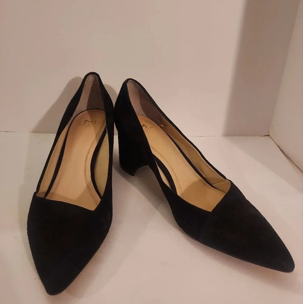 Marc Fisher LTD Black Suede Mlyovani Pointed Toe Block Heels in Size 8 M - Picture 1 of 13